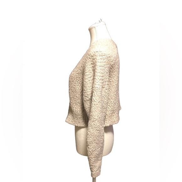 Urban Outfitters White/ Silver Cropped Open Front Popcorn Knit Cardigan Sweater - Picture 3 of 5